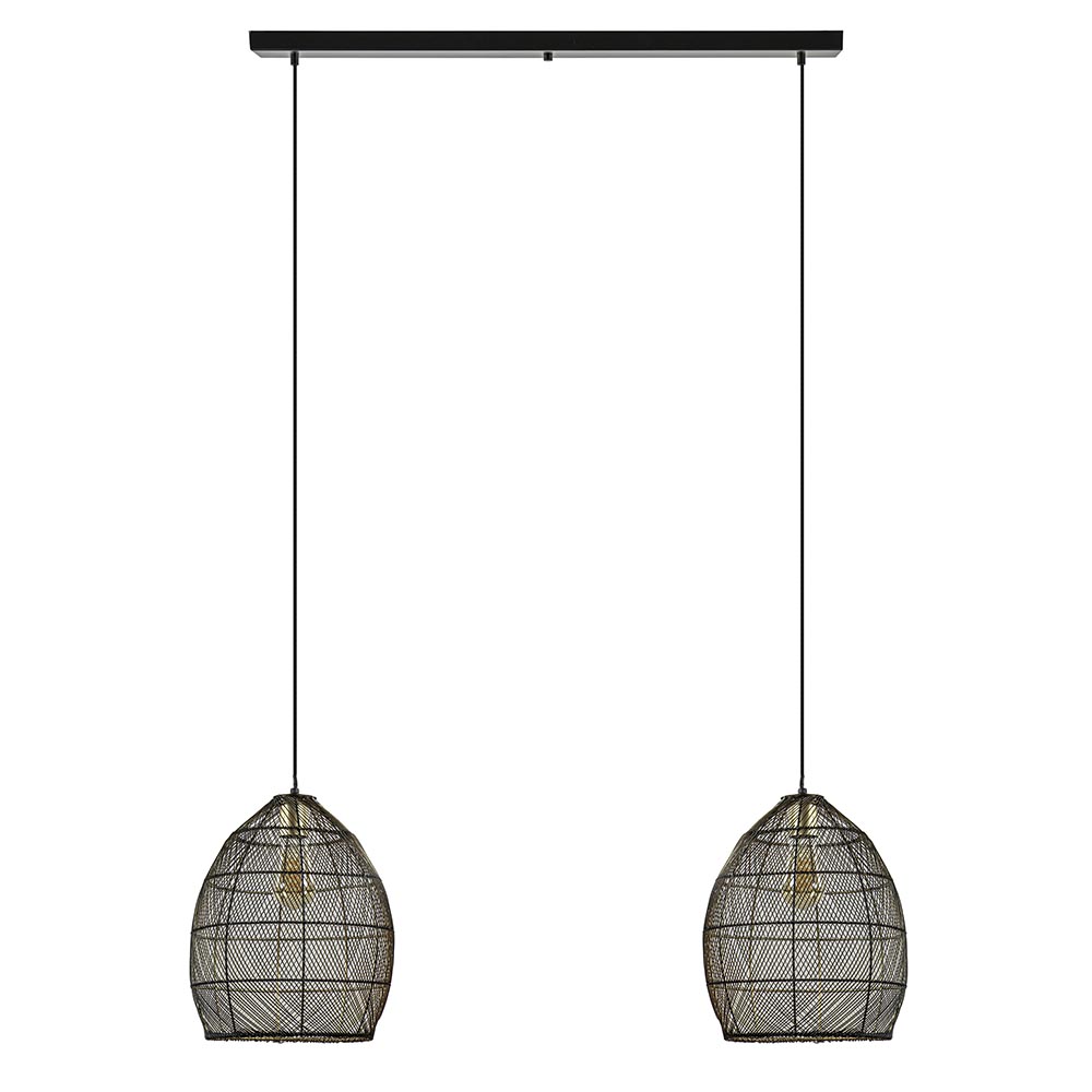 Hanglamp Meya 2-lichts zwart/goud met balk