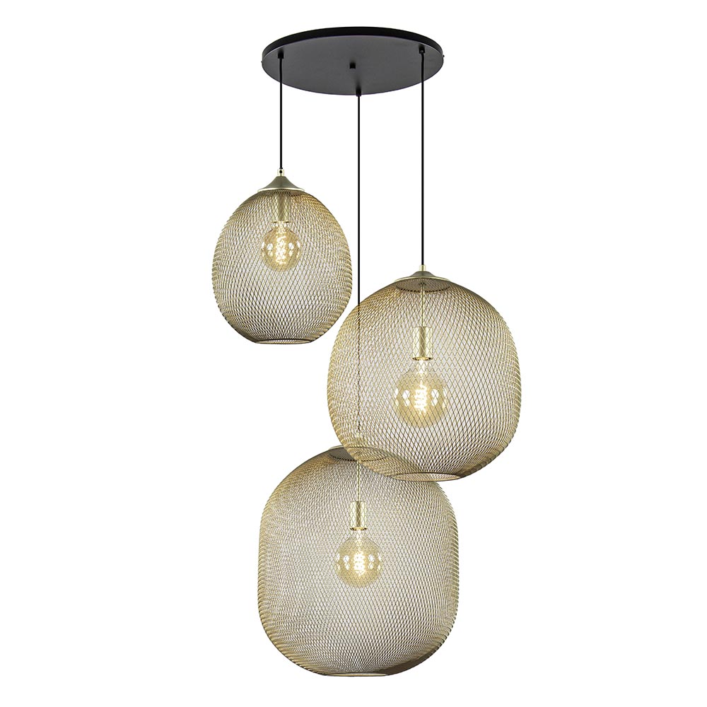 3-Lichts ronde hanglamp goud/mat zwart