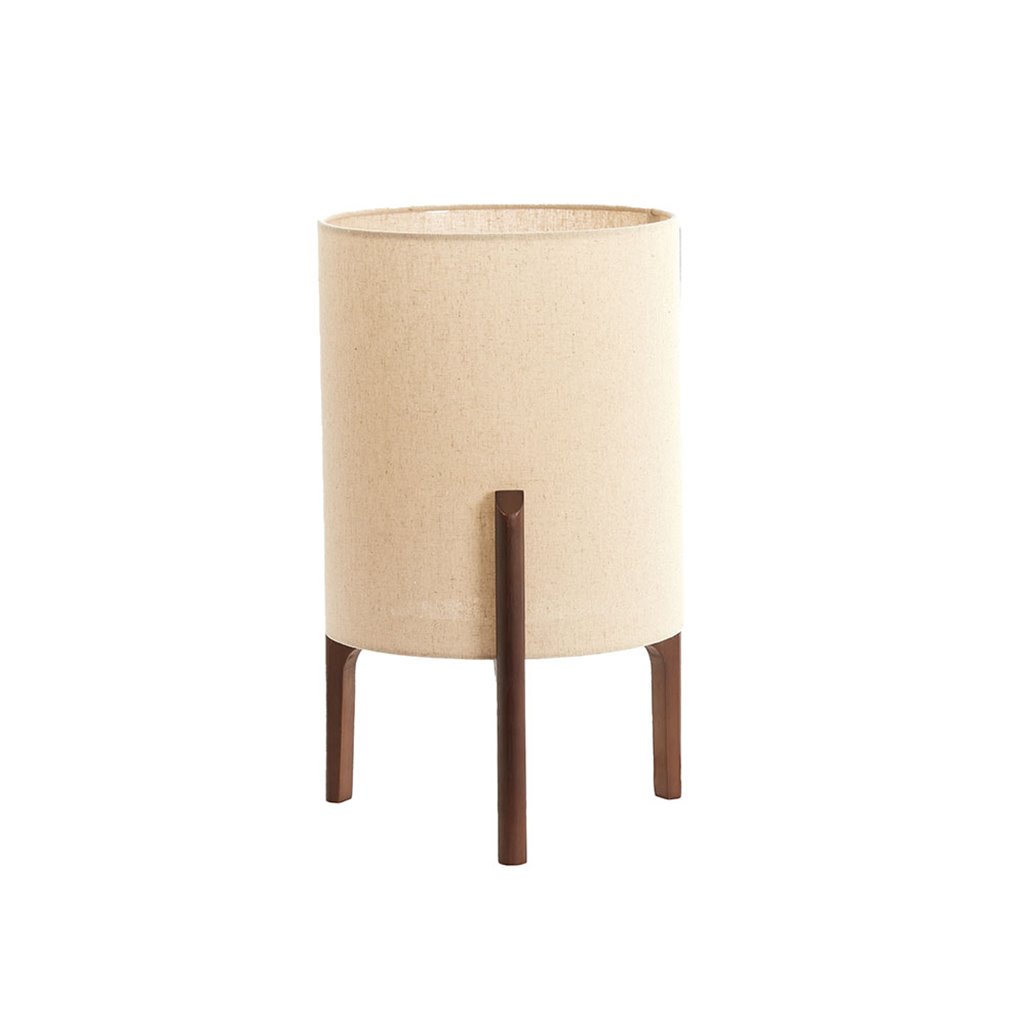 japandi stijl tafellamp donkerbruin hout met beige linnen kap