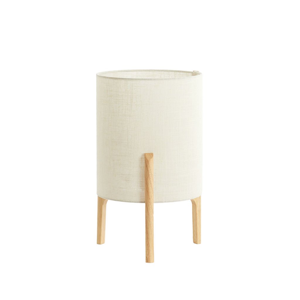 japandi stijl tafellamp natuurlijk hout met beige linnen kap