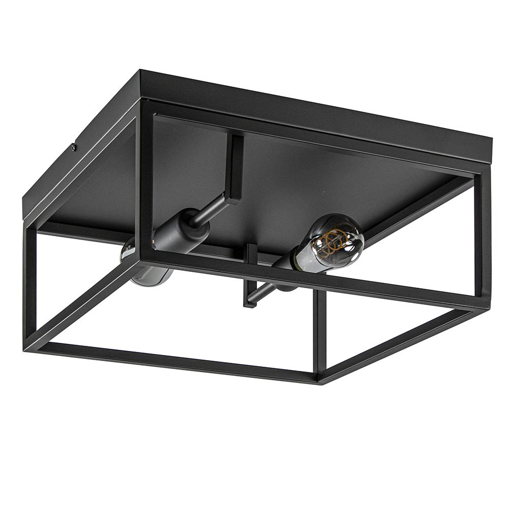 Vol mat waterstof Plafondlamp vierkant zwart open frame | Straluma