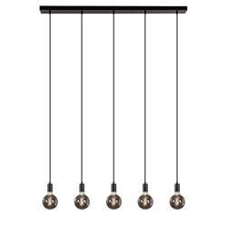 Hanglamp balk 110cm + 5x pendel zwart