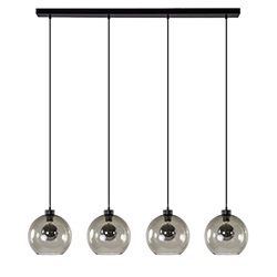Hanglamp 4-lichts balk zwart + smoke glas 25cm
