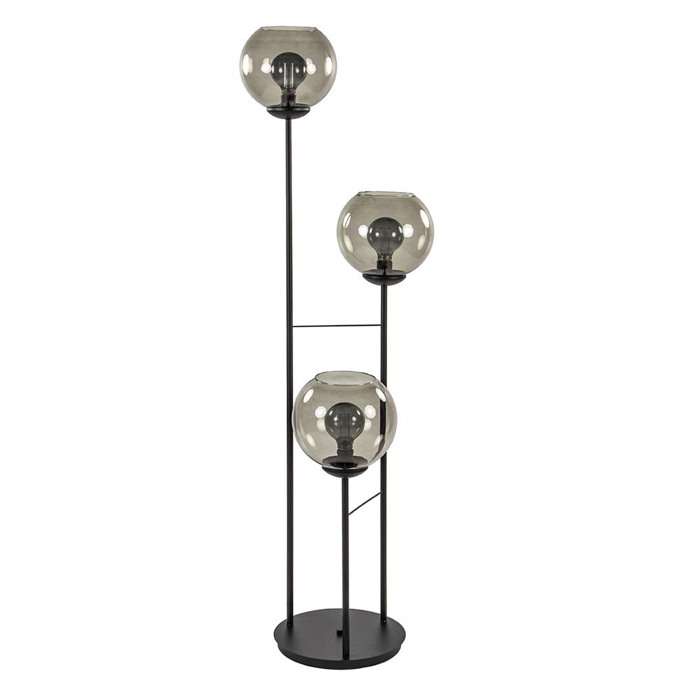 vragenlijst Zending Structureel Vloerlamp 3-L zwart met bolglas smoke | Straluma