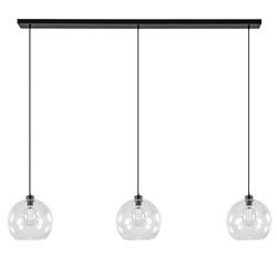 Grote 3-lichts hanglamp met helder glas en zwarte balk