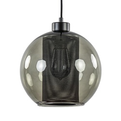 Smoke glazen hanglamp bol met zwarte gaas cilinder