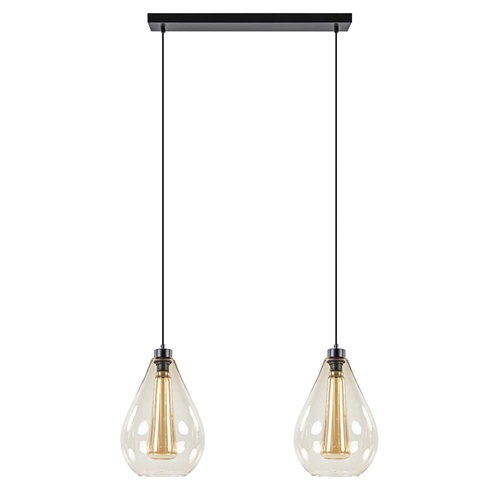 Strak klassieke 2-lichts hanglamp met amber glas