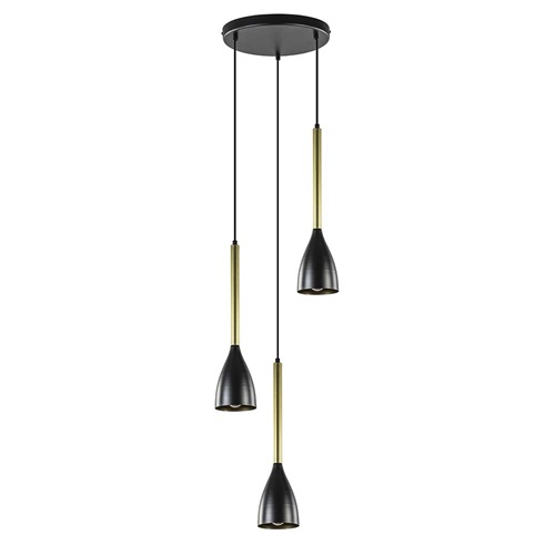Ronde 3-lichts hanglamp chique zwart/goud