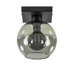 Kleine plafondlamp zwart met smoke glas 20 cm