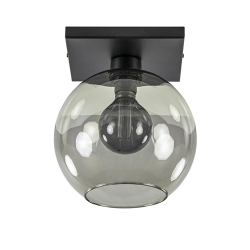 Plafondlamp Globe vierkant zwart/smoke glas