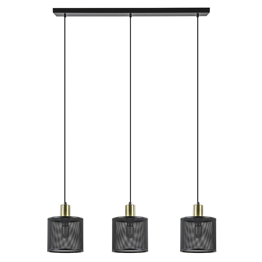 Stoere 3-lichts hanglamp mat zwart met goud