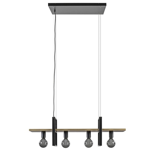 Hanglamp 4L zwart met houten planken