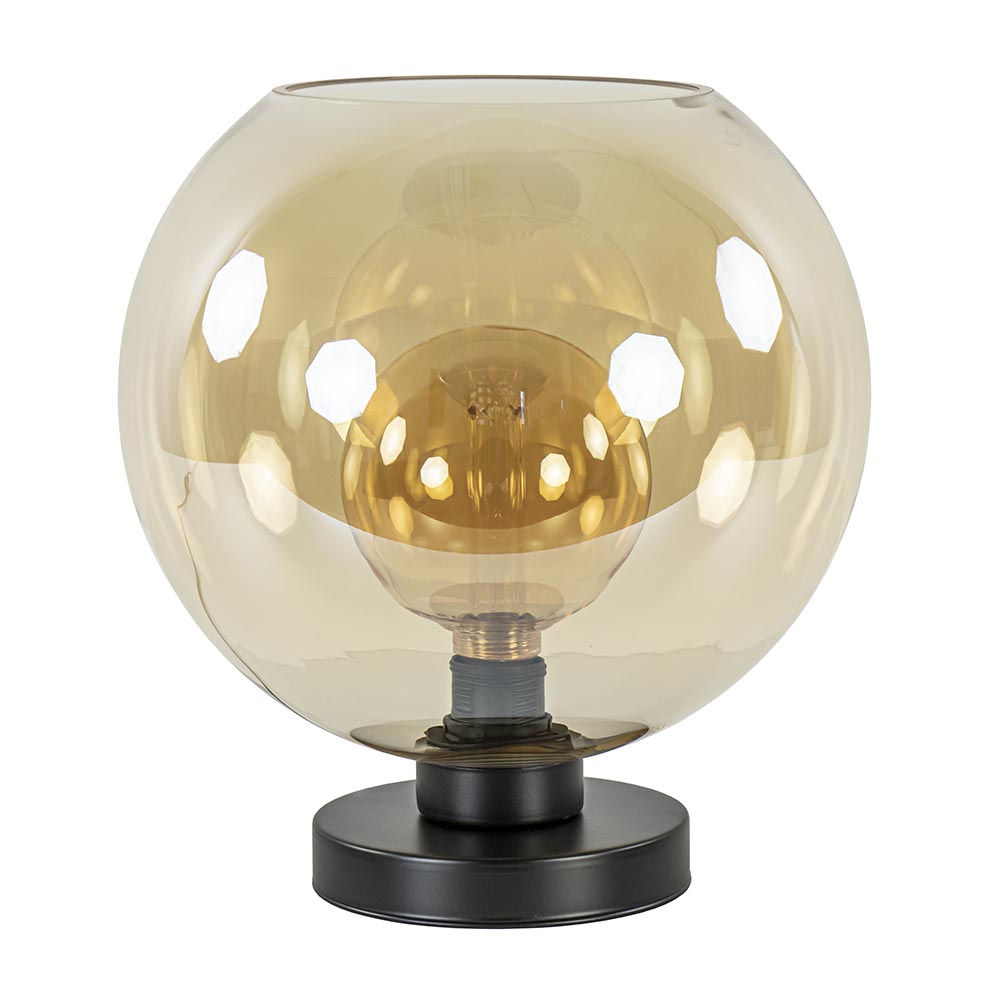 Chique tafellamp amber glazen bol 30 cm