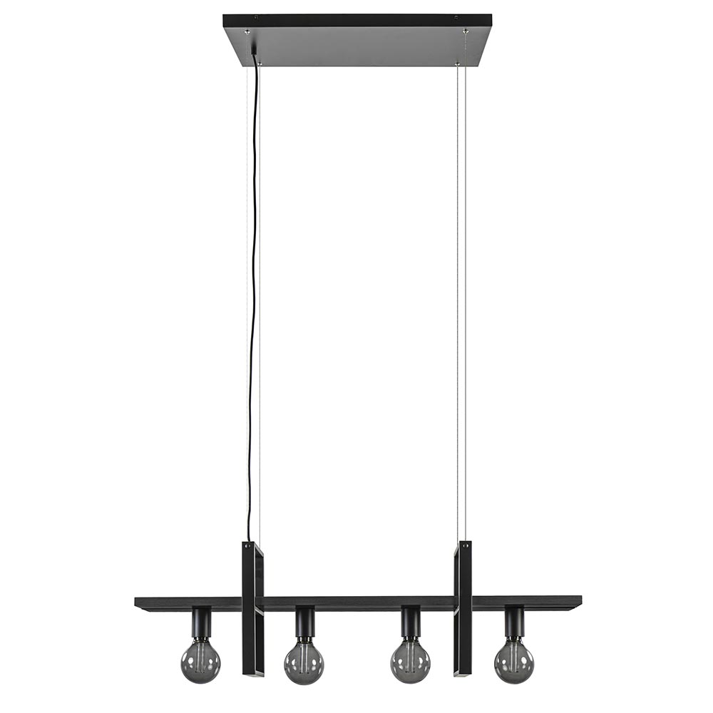 4-Lichts hanglamp zwart met zwarte houten planken