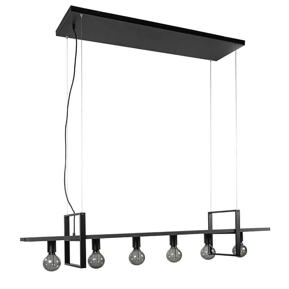 Grote hanglamp zwart frame met houten planken