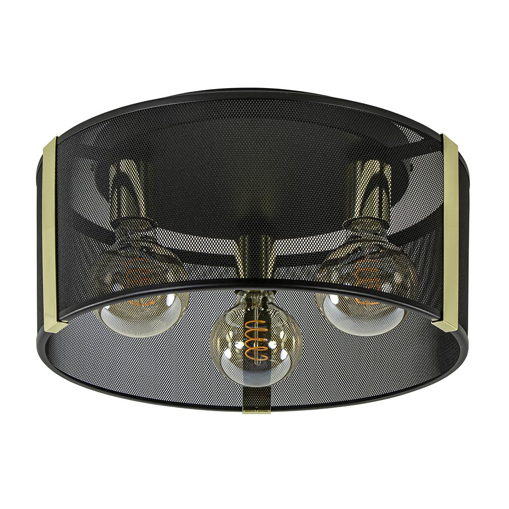 Stoere plafondlamp zwart met glossy goud