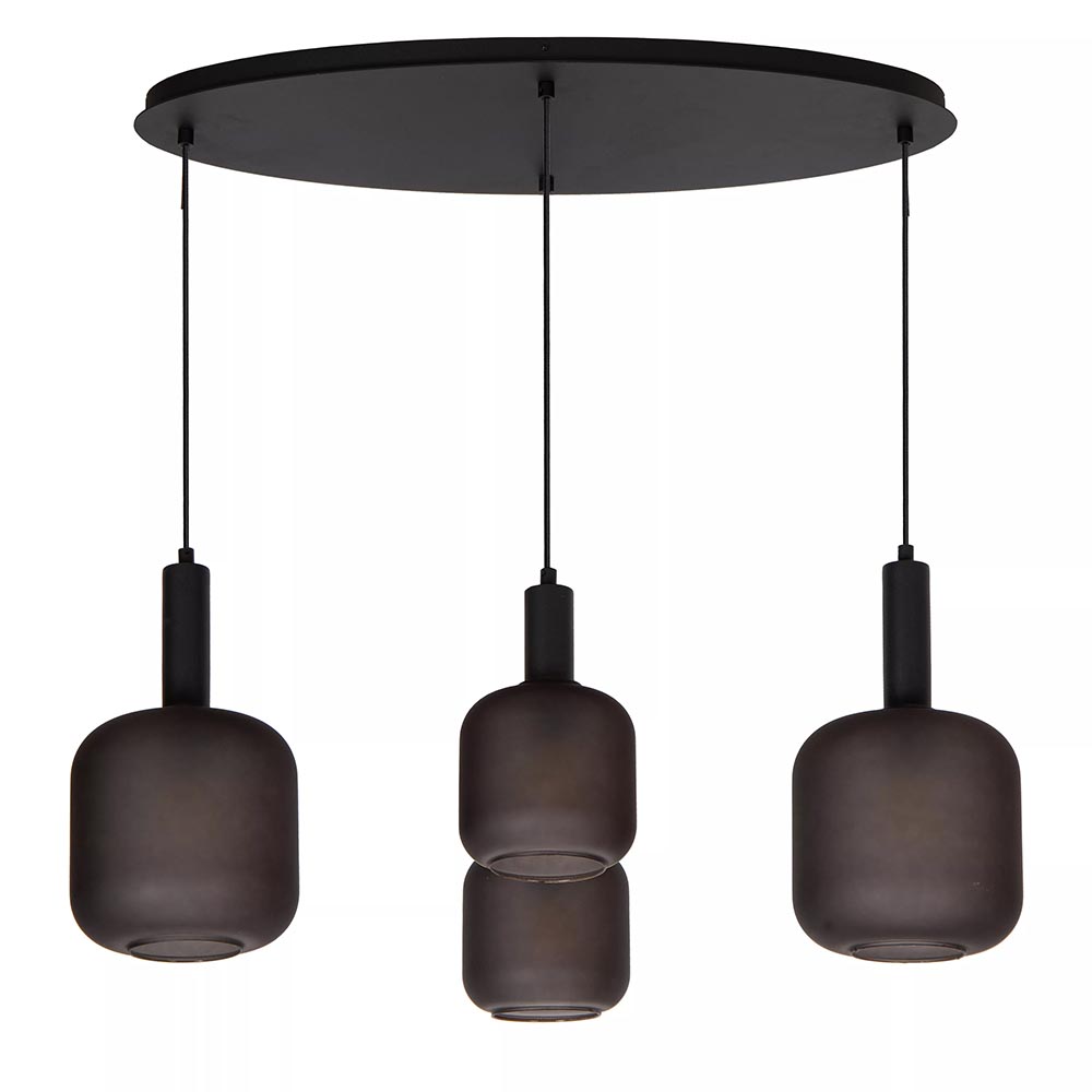 Ovale 4-lichts hanglamp zwart met mat zwart glas