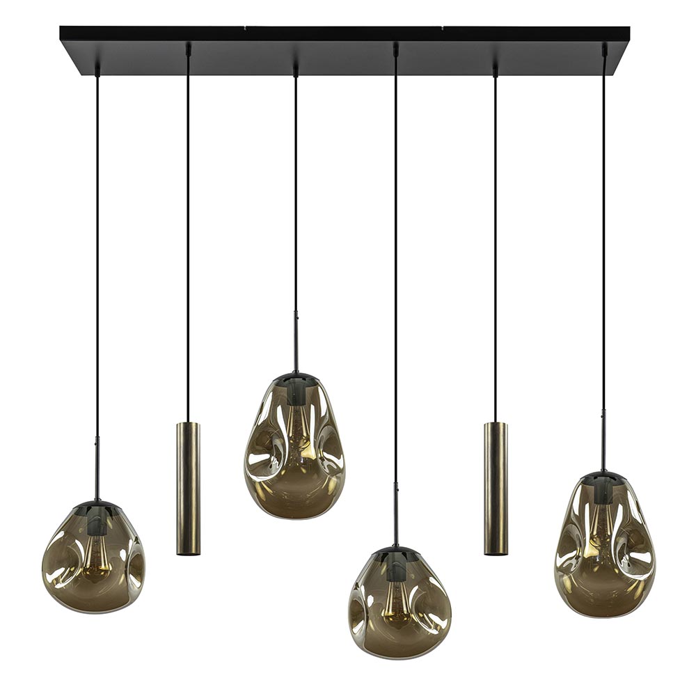 Luxe 6-lichts hanglamp met goud glas en cilinders