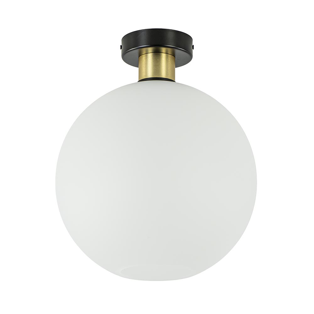 Plafondlamp zwart/goud met opaal glas 30 cm