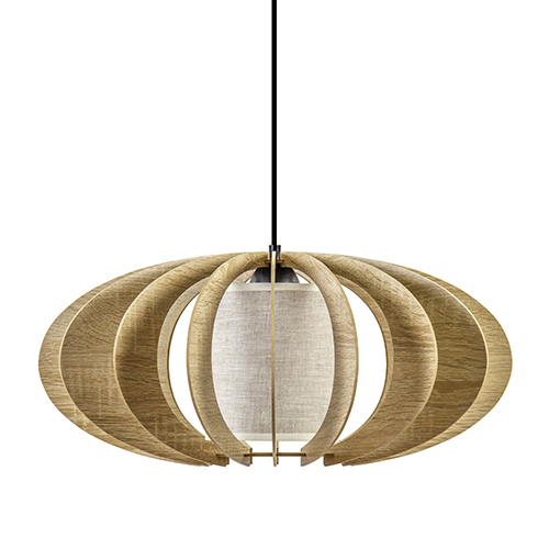 levenslang cafetaria Efficiënt Hanglamp houten lamellen + kap 50cm | Straluma