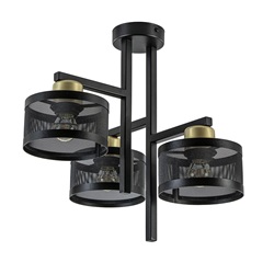 Plafondlamp 3L zwart/goud cilinder geperforeerd