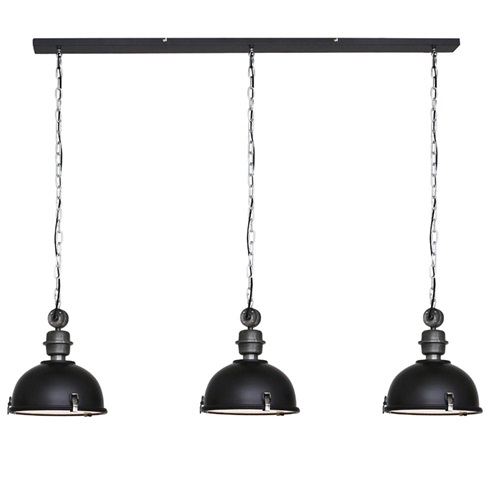 Industriële 3-lichts hanglamp bikkel mat zwart