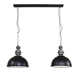 Stoere 2-lichts hanglamp bikkel industrieel zwart