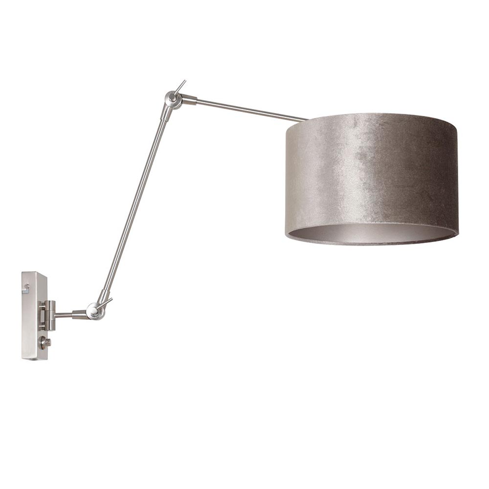 Verstelbare wandlamp staal met velourse kap zilver