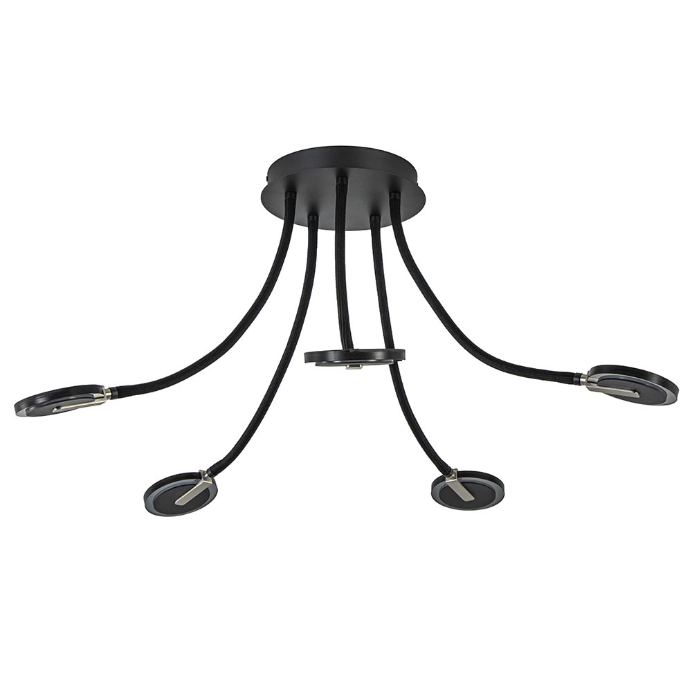 Verstelbare 5-lichts plafondlamp LED met smoke glas