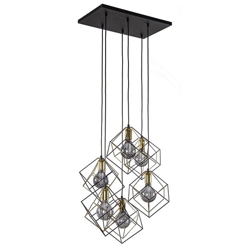 6-Lichts hanglamp kubus zwart/goud