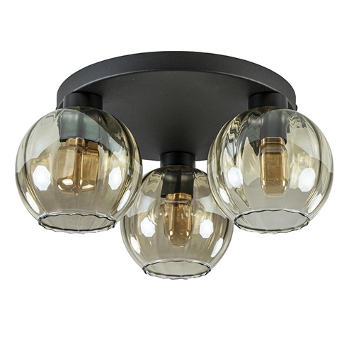 Elegante plafondlamp 3-lichts amber glas