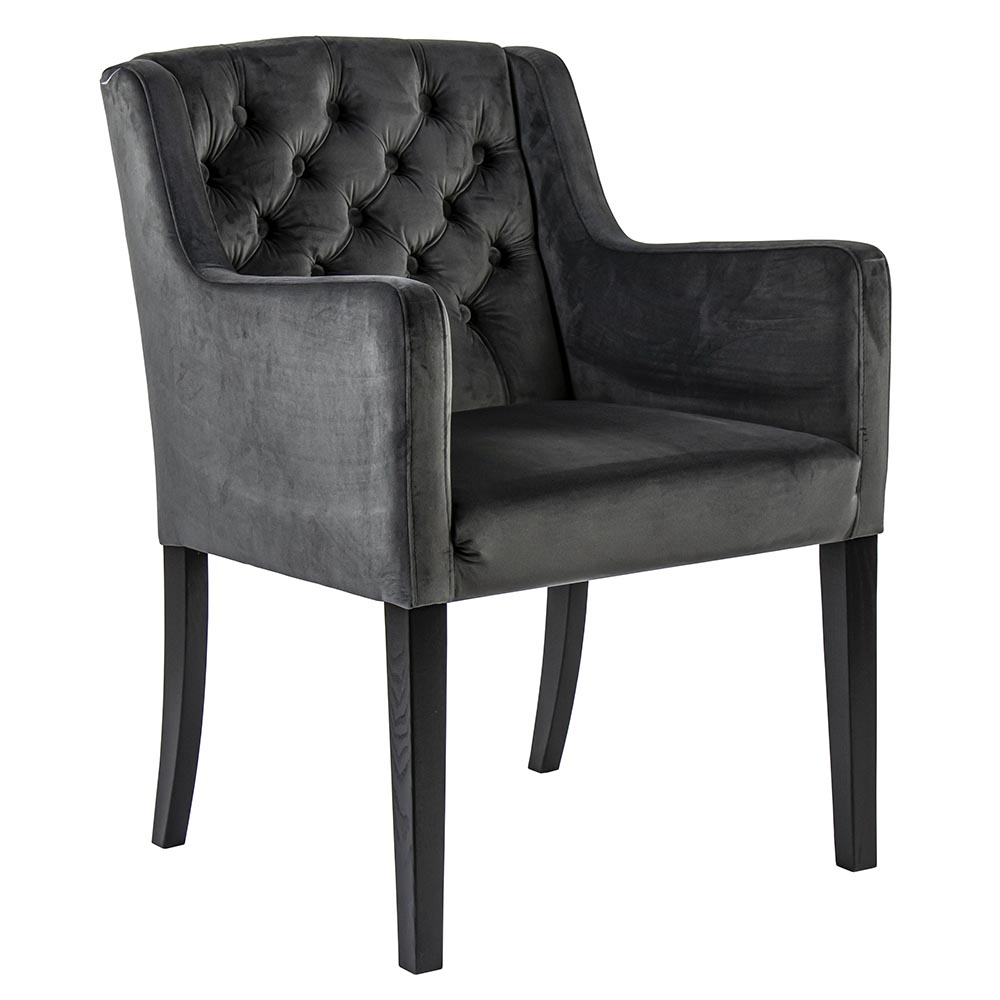 Luxe armstoel velvet mid grey met zwarte eiken poot
