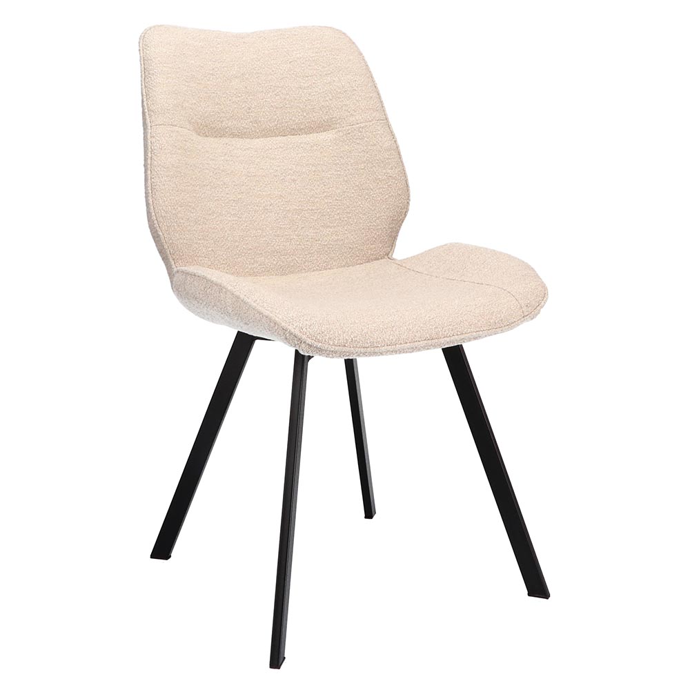Trendy eetkamerstoel stof naturel met zwarte poot