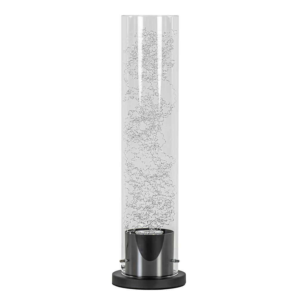 Moderne tafellamp cilinder helder glas met zwart en zilver