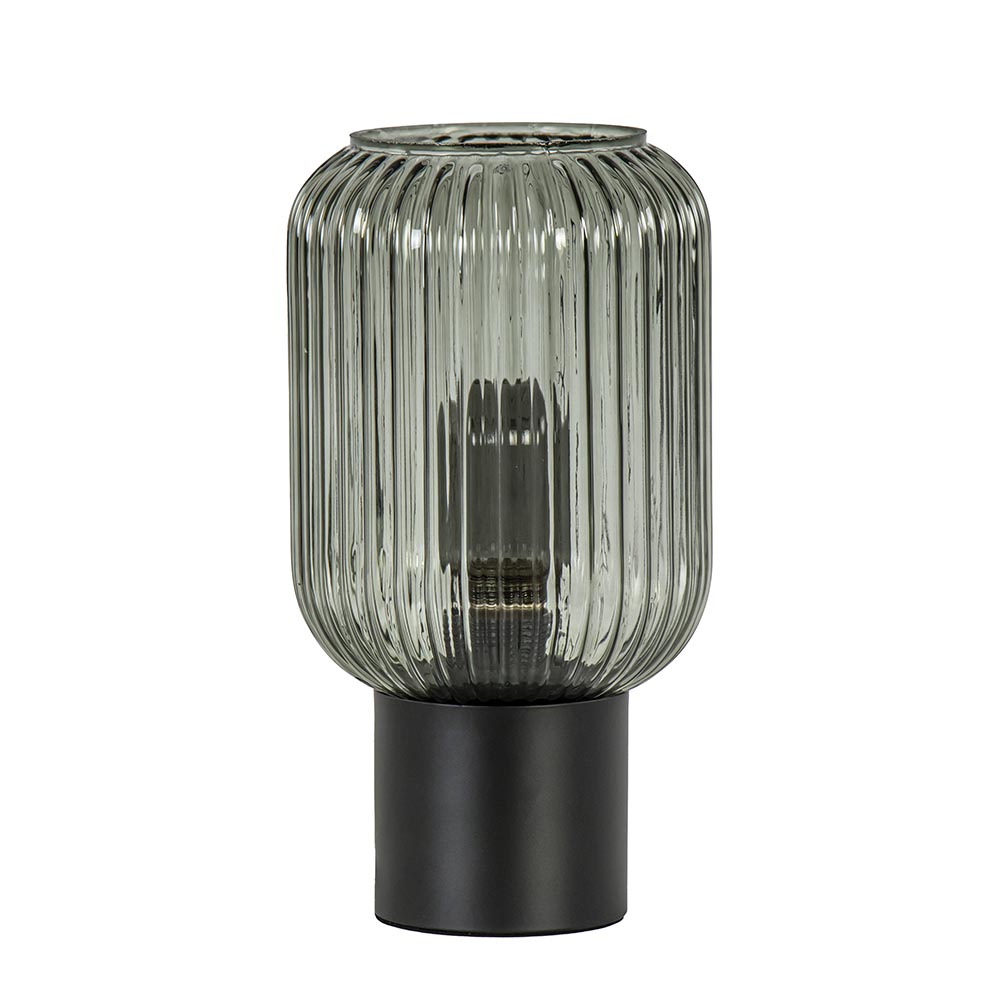 Chique tafellamp zwart met smal smoke glas