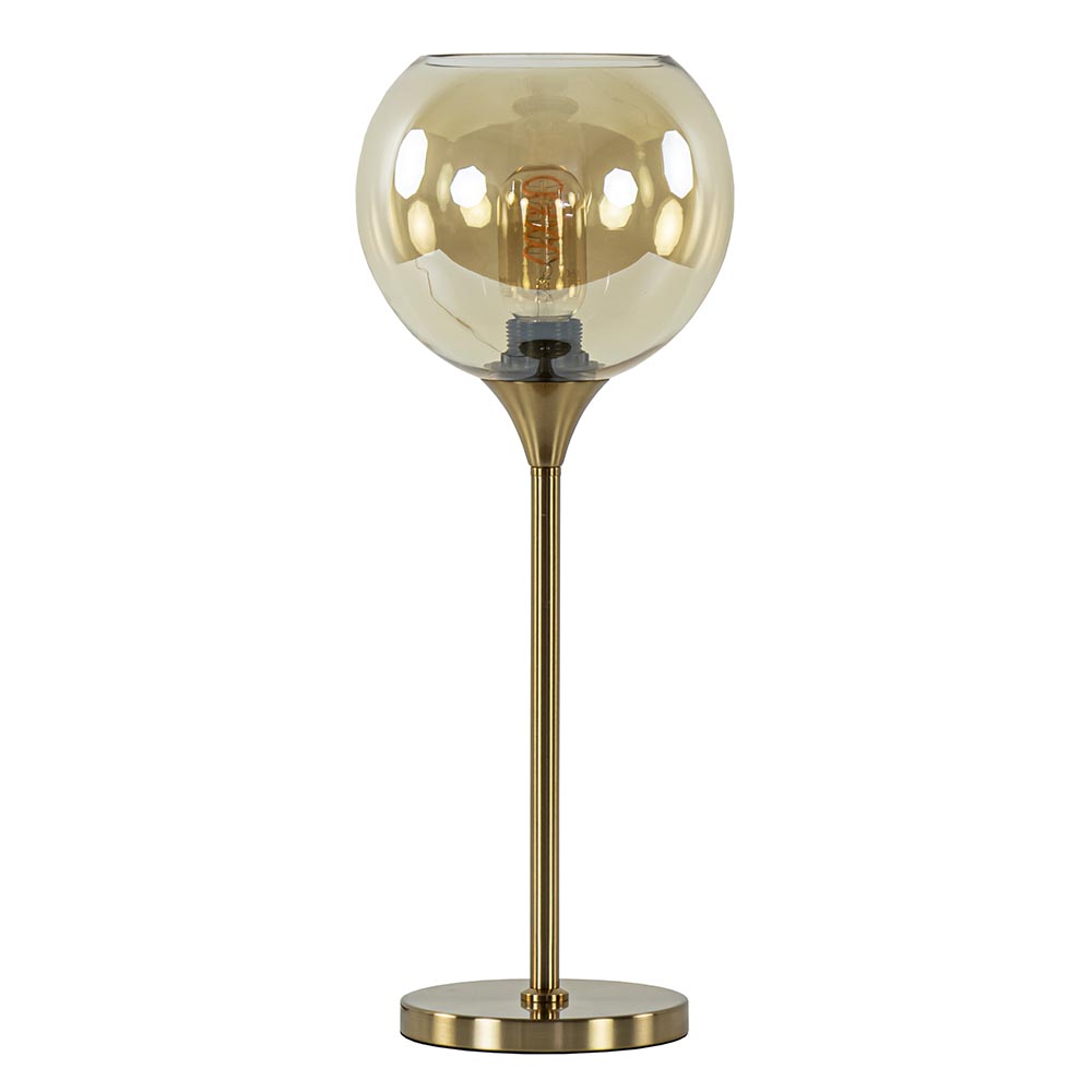 Gouden tafellamp met amber glazen bol 20 cm