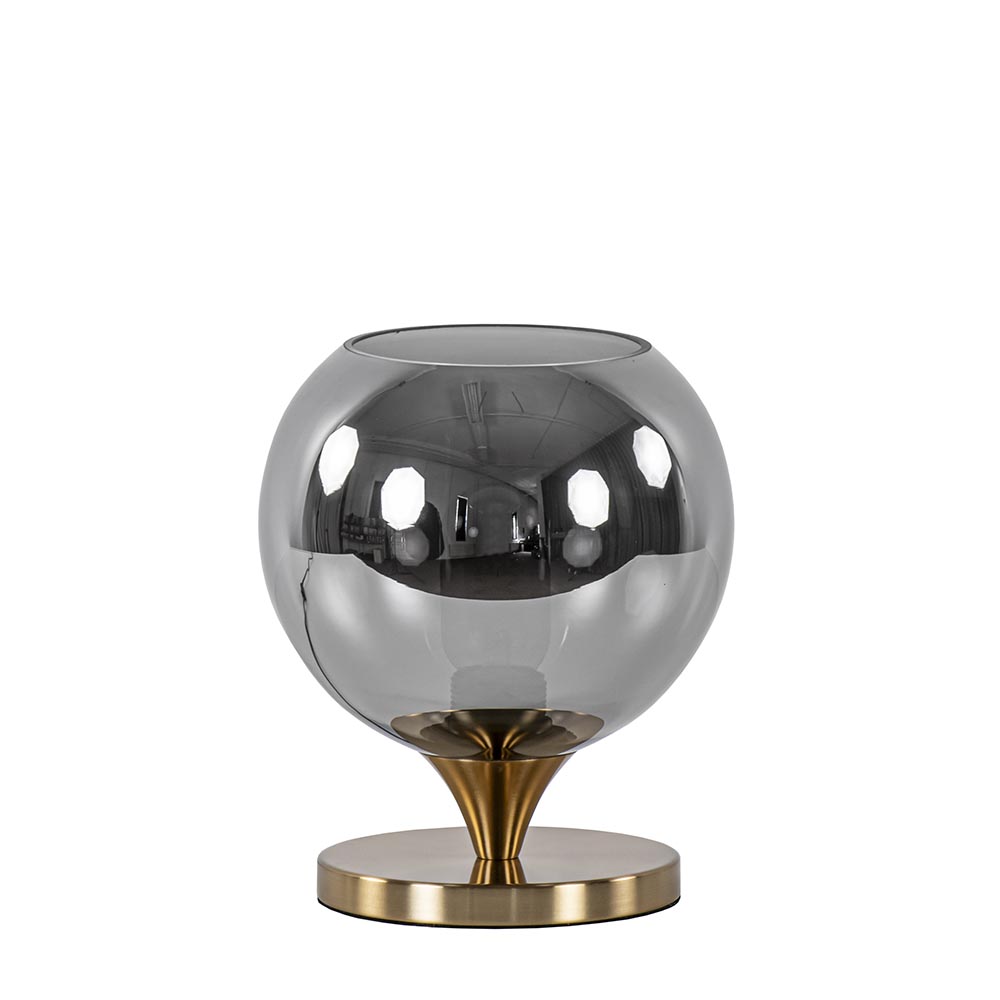 Tafellamp goud met smoke/titanium glazen bol 20 cm