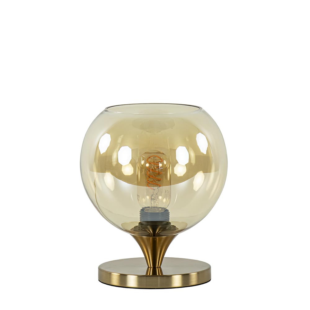 Kleine tafellamp goud met amber kleurig glas