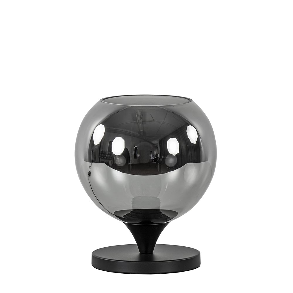 Mat zwarte tafellamp met smoke/titanium bol klein