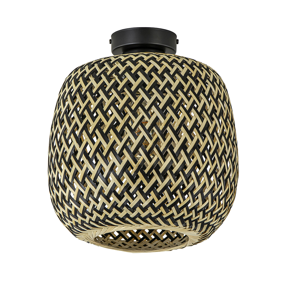 Trendy plafondlamp bamboe naturel/zwart