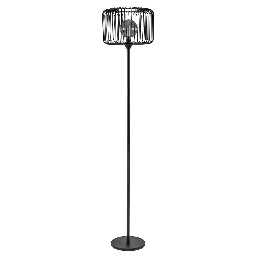 Scandinavsiche vloerlamp zwart met draadkorf