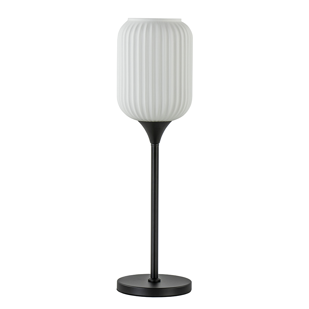 Hoge tafellamp zwart met wit glazen kap