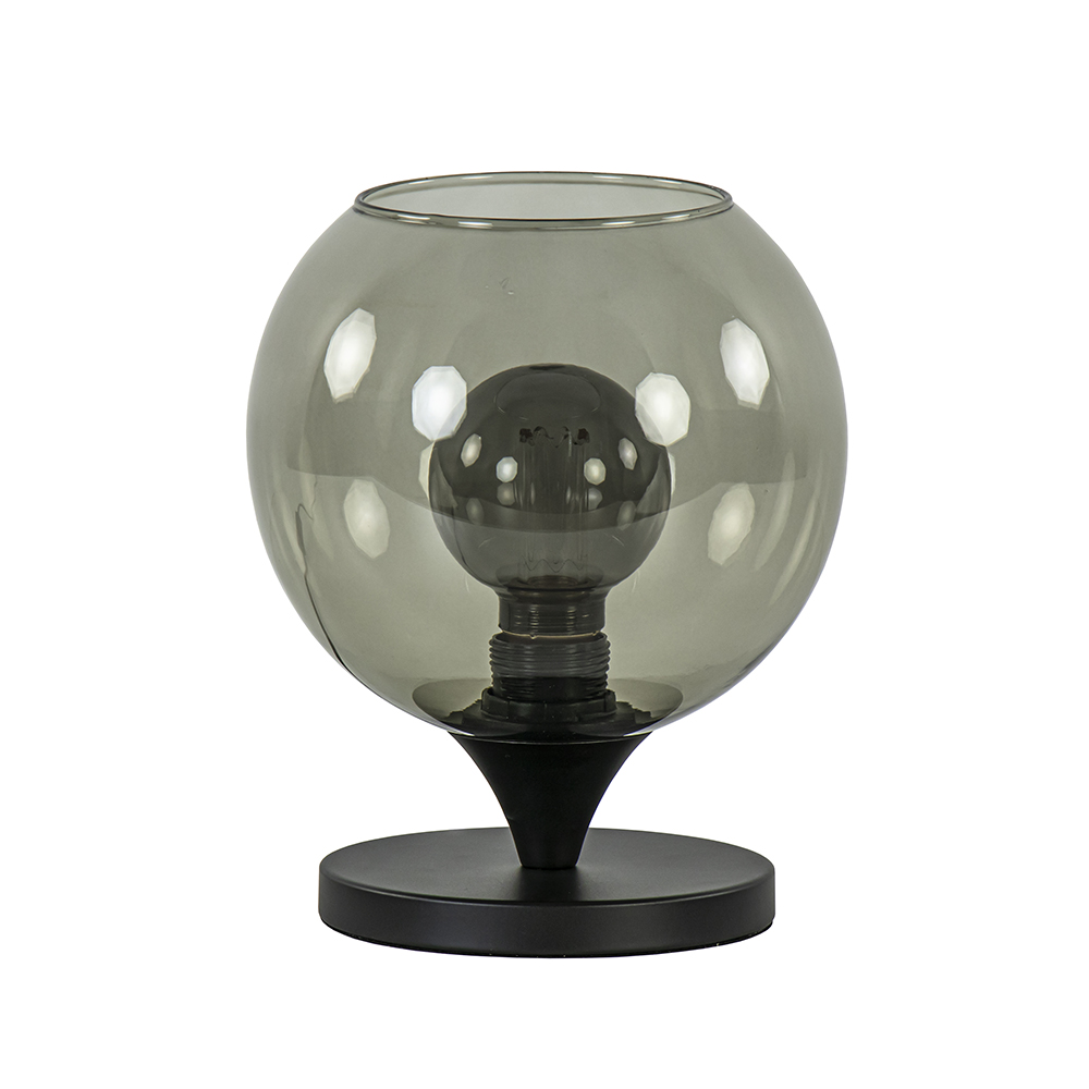 Stijlvolle tafellamp zwart met smoke glas 20 cm