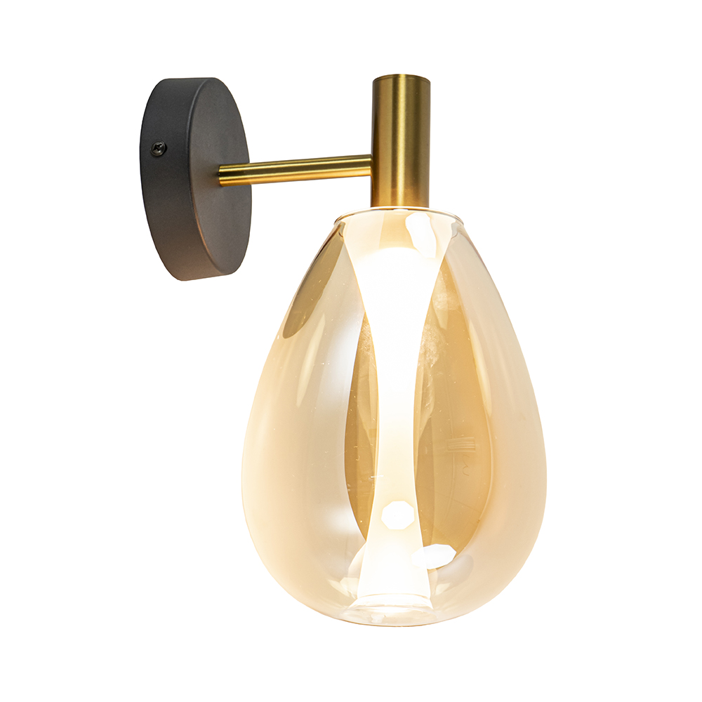 Wandlamp Drop Amber zwart/matgoud