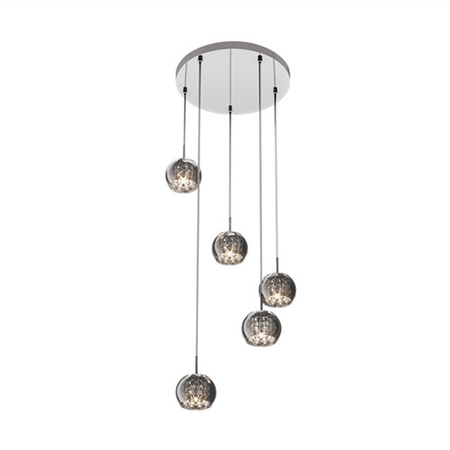 Ronde hanglamp Pearl chroom/smokey glas