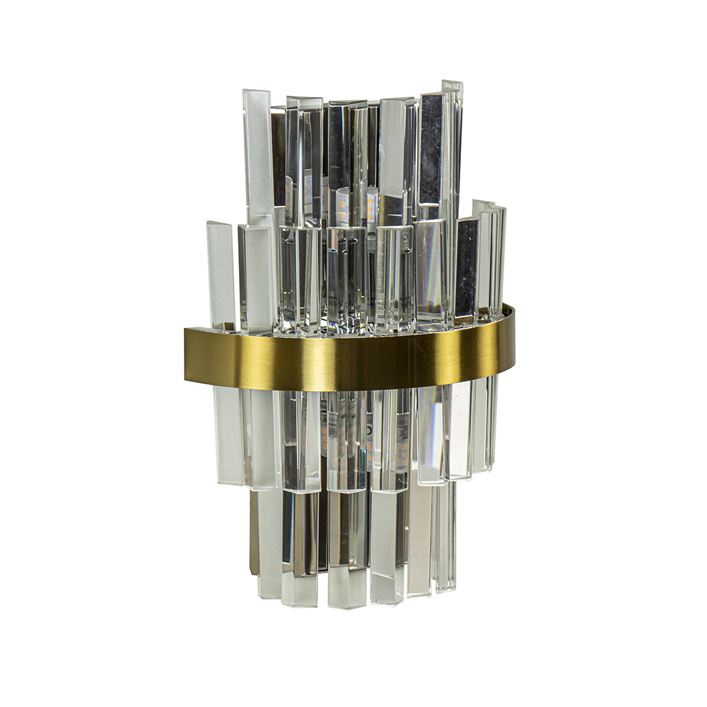 Klassieke wandlamp brushed brass met helder kristal