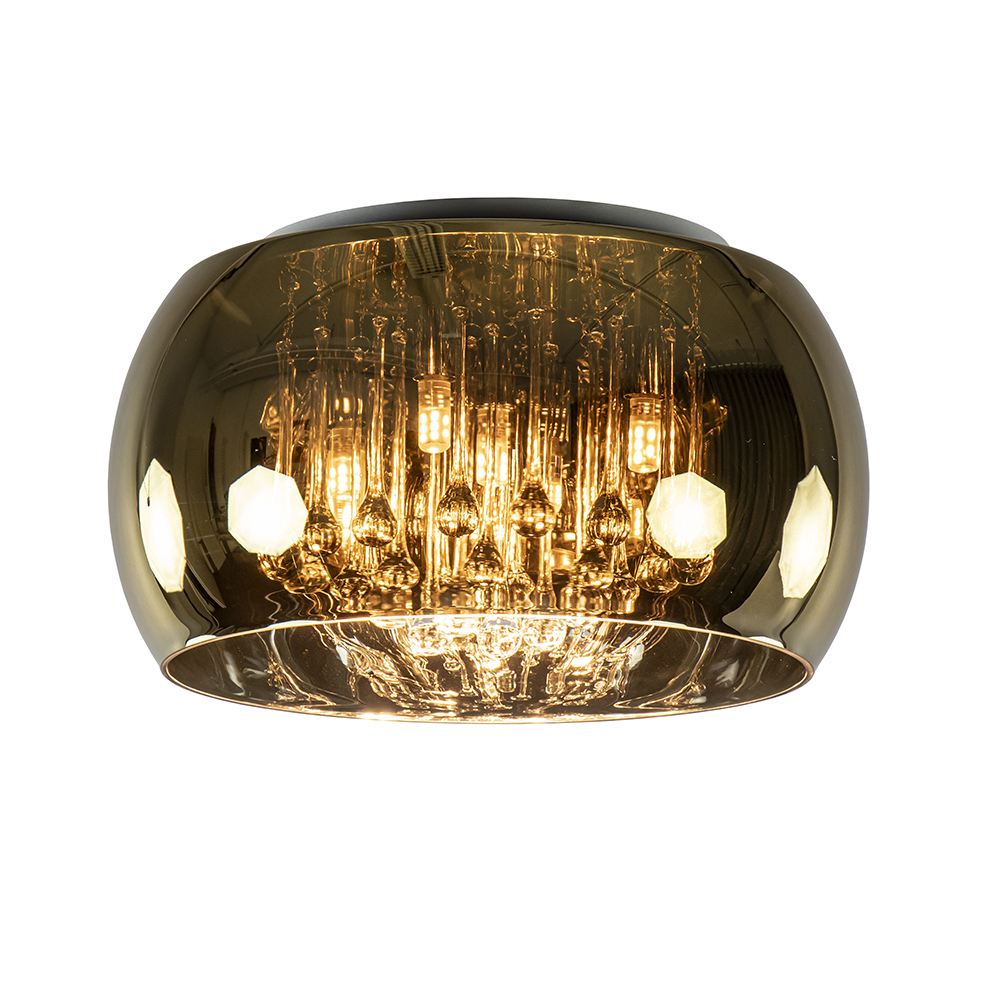 Stijlvolle plafondlamp met gouden glazen kap