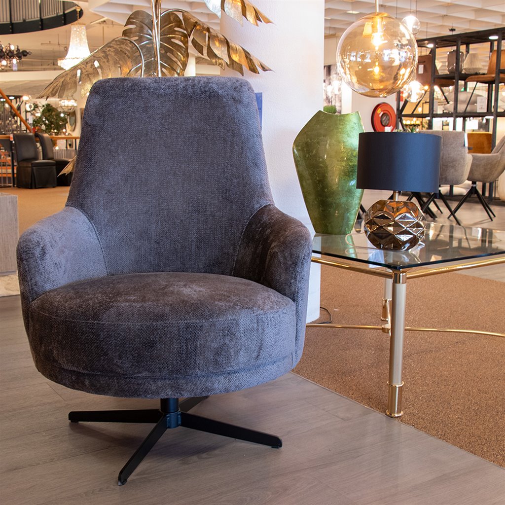 Draaibare relax fauteuil donker grijs met zwarte poot