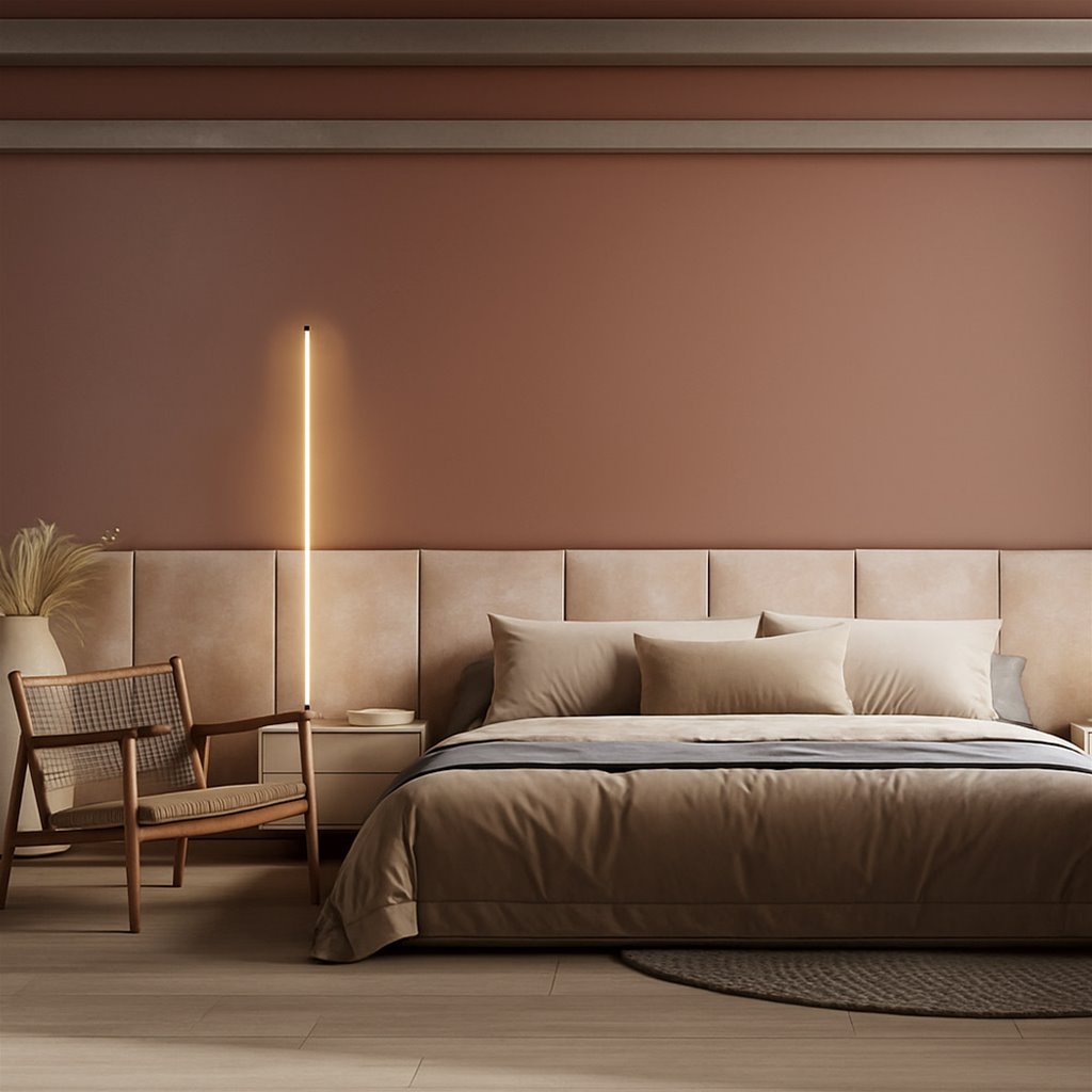 moderne vloerlamp LED stick matgoud met dimmer