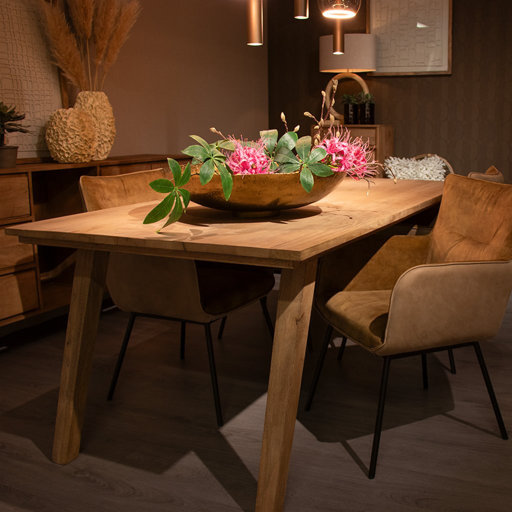 Rechthoekige eettafel gebleekt en geborsteld mangohout 220x100 cm